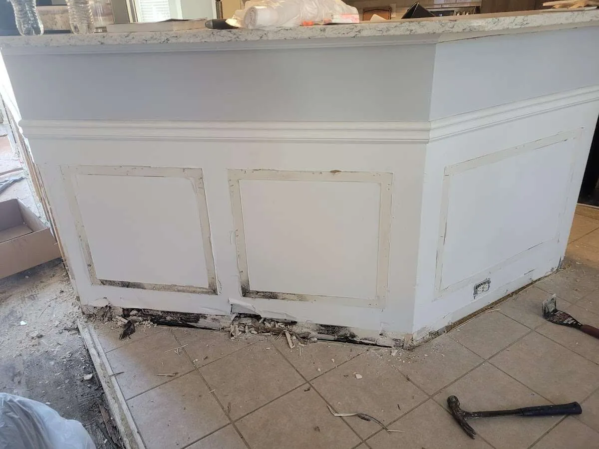 Water damage and mold on kitchen during Burst Pipe Cleanup in South Kensington